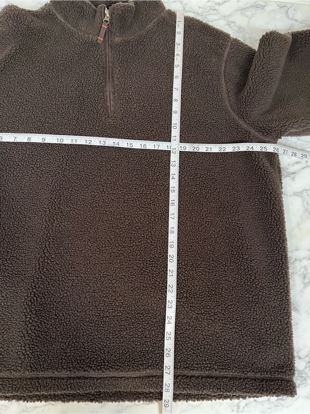 Lands' End chocolate brown sherpa fleece quarter-zip pullover cotton lining XL